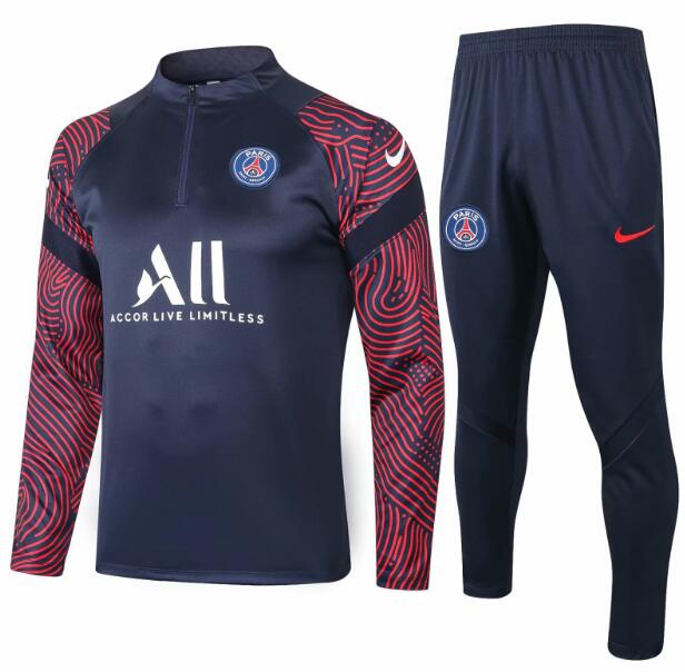 PSG Navy Red Sleeve Training Suit Sweat Shirt with Pants 2020/21